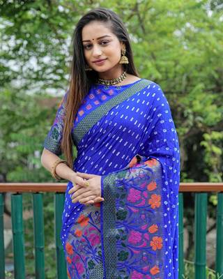 Blue Pure Handmade Handicraft Bandhej Bandhani Saree  1