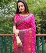 Pink Pure Handmade Handicraft Bandhej Bandhani Saree 