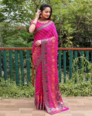 Pink Pure Handmade Handicraft Bandhej Bandhani Saree  2