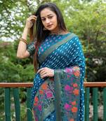 Navy-Blue Pink Pure Handmade Handicraft Bandhej Bandhani Saree 
