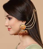 Pink kundan, pearls, natural stones, faux emerald earrings