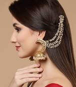 Gold kundan, pearls, natural stones earrings