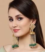 Green kundan, pearls, natural stones, faux emerald earrings
