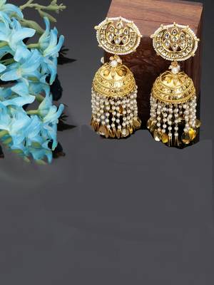 Gold kundan, pearls, natural stones earrings 2