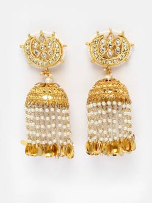 Gold kundan, pearls, natural stones earrings 3
