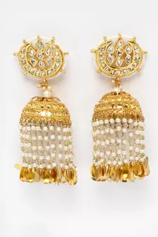 Gold kundan, pearls, natural stones earrings