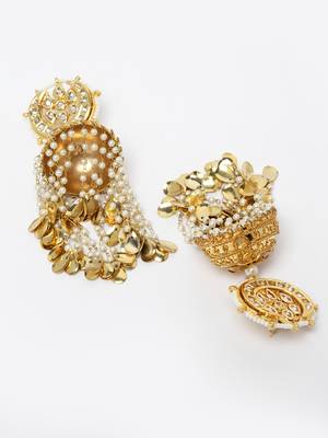 Gold kundan, pearls, natural stones earrings 4