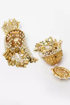 Gold kundan, pearls, natural stones earrings