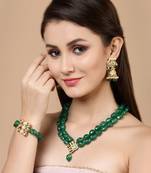 Green kundan, american diamonds, pearls, natural stones, faux emerald earrings