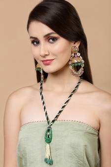Green kundan, pearls, natural stones, faux emerald earrings
