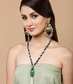 Green kundan, pearls, natural stones, faux emerald earrings