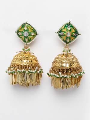 Green kundan, pearls, natural stones, faux emerald earrings 3