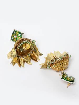 Green kundan, pearls, natural stones, faux emerald earrings 4