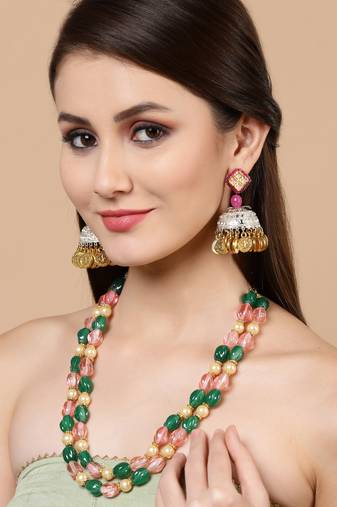 Pink pearls, natural stones earrings
