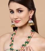 Pink pearls, natural stones earrings