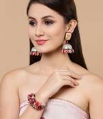 Pink kundan, pearls, natural stones, faux ruby earrings