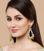 Yellow kundan, pearls, natural stones, faux yellow sapphire earrings