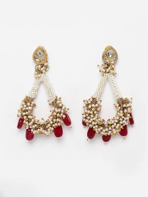 Red kundan, pearls, natural stones, faux ruby earrings 3