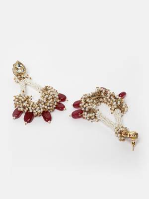 Red kundan, pearls, natural stones, faux ruby earrings 4
