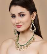 Green kundan, pearls, natural stones, faux emerald earrings