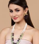 Purple kundan, pearls, natural stones earrings