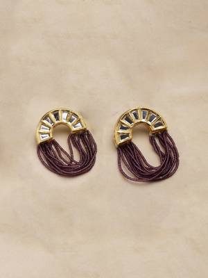 Purple kundan, pearls, natural stones earrings 2