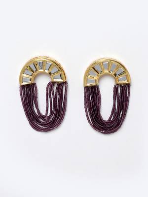 Purple kundan, pearls, natural stones earrings 3