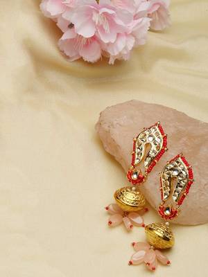 Pink kundan, pearls, natural stones, faux pink sapphire earrings 2