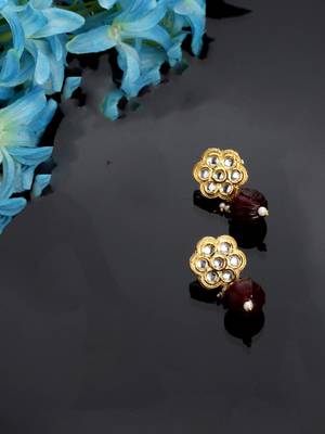 Gold kundan, pearls, natural stones earrings 2
