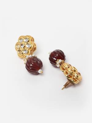 Gold kundan, pearls, natural stones earrings 4