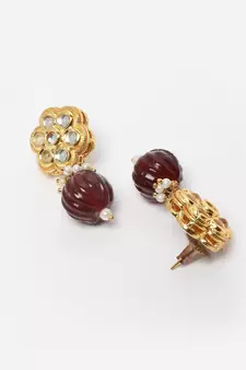 Gold kundan, pearls, natural stones earrings