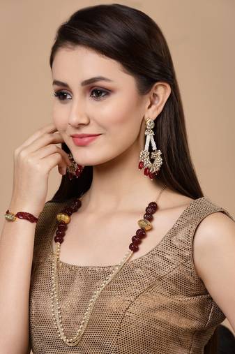 Red kundan, pearls, natural stones, faux ruby bracelets