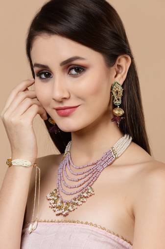 Gold kundan, pearls, natural stones bracelets