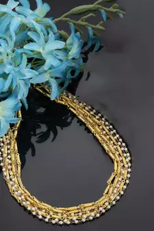 Gold pearls, natural stones necklaces