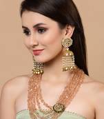 Peach kundan, pearls, natural stones, faux emerald necklaces