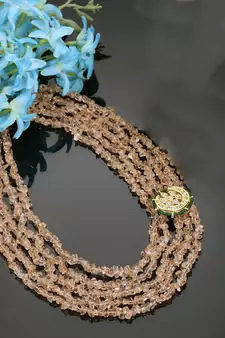 Peach kundan, pearls, natural stones, faux emerald necklaces