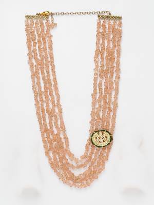 Peach kundan, pearls, natural stones, faux emerald necklaces 3