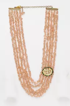 Peach kundan, pearls, natural stones, faux emerald necklaces