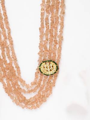 Peach kundan, pearls, natural stones, faux emerald necklaces 4