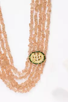 Peach kundan, pearls, natural stones, faux emerald necklaces