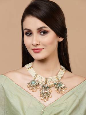 Green kundan, pearls, natural stones, faux emerald necklaces 1