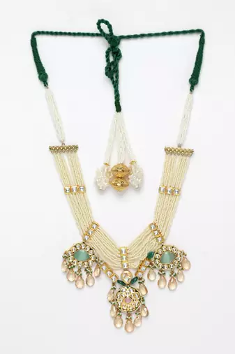 Green kundan, pearls, natural stones, faux emerald necklaces