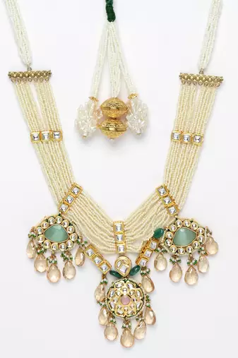 Green kundan, pearls, natural stones, faux emerald necklaces
