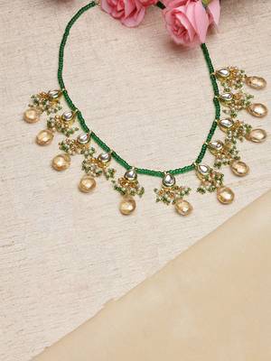 Yellow kundan, pearls, natural stones, faux emerald necklaces 2