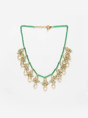 Yellow kundan, pearls, natural stones, faux emerald necklaces 3