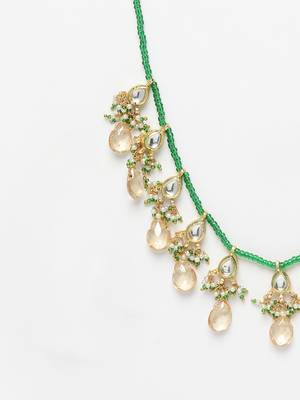 Yellow kundan, pearls, natural stones, faux emerald necklaces 4