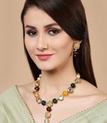 Red kundan, pearls, natural stones, faux emerald jewellery-combo