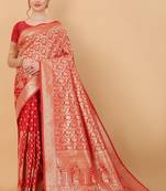 Red Woven Silk Blend Saree With Blouse