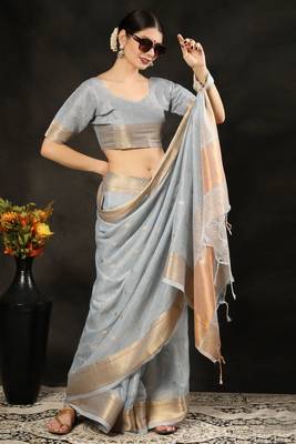 Brown woven raw silk saree with blouse 1