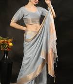 Brown woven raw silk saree with blouse